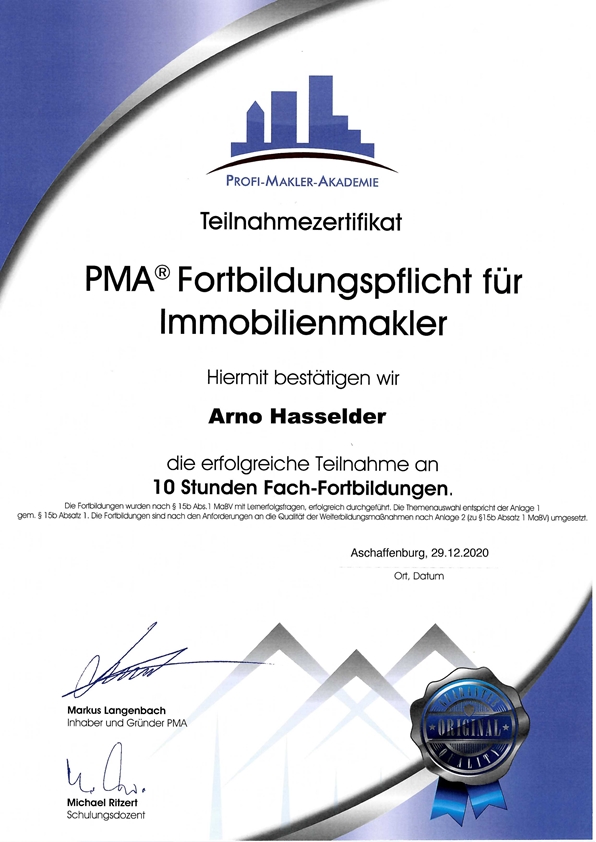 Teilnahmezertifikat Fortbildung