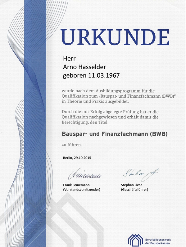 Urkunde Bauspar- und Finanzfachmann