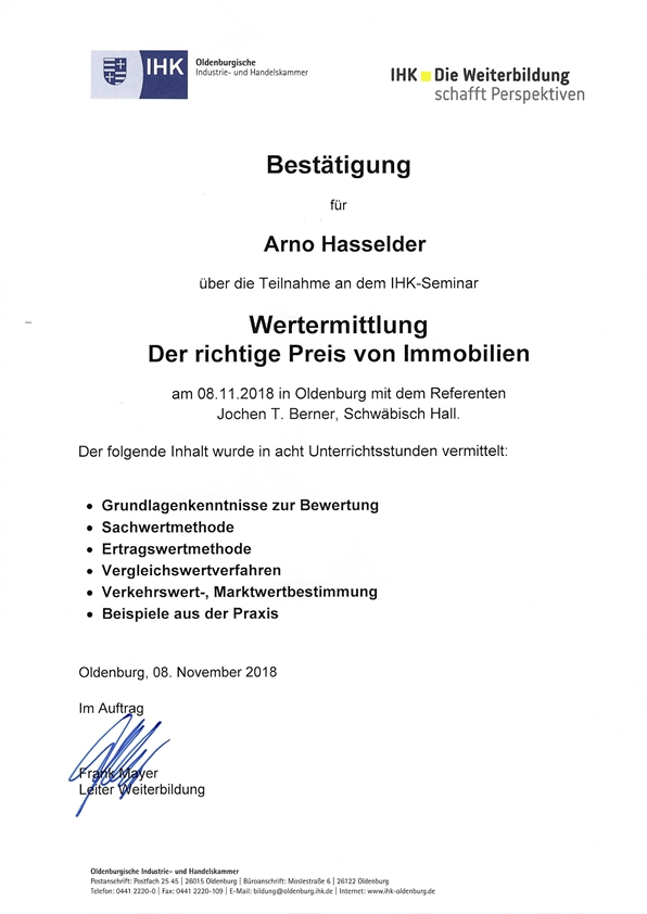 Weiterbildung Wertermittlung